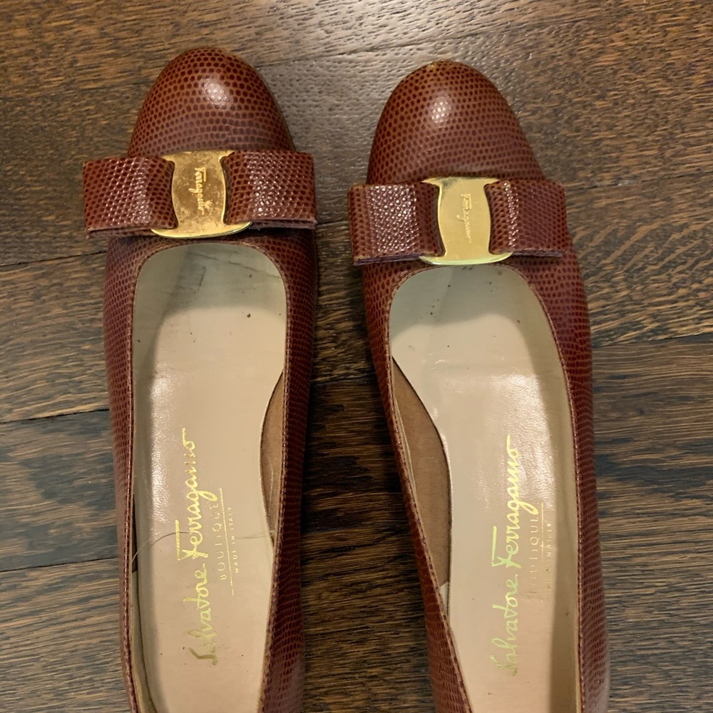 Vintage Ferragamos in Brown Lizard